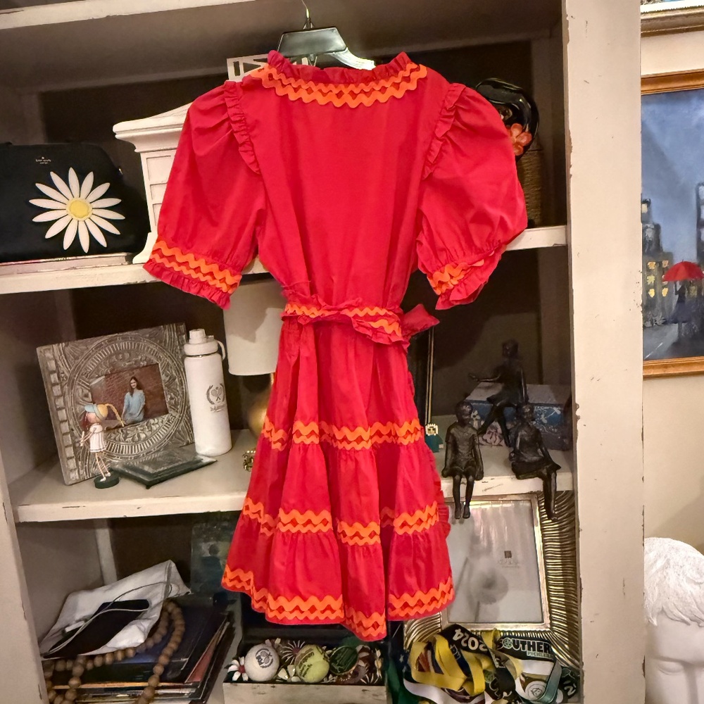 Sugarlips XL fuchsia mini wrap dress with orange rick rack trim nwt - Picture 3 of 6